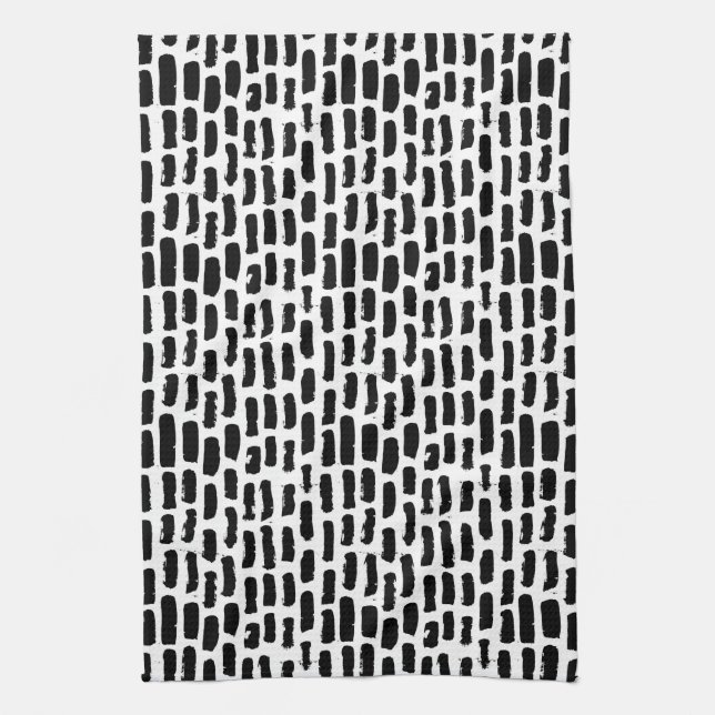 Black Brush Strokes Pattern Tea Towel (Vertical)