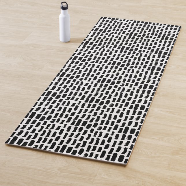 Black Brush Strokes Pattern Yoga Mat (In Situ)
