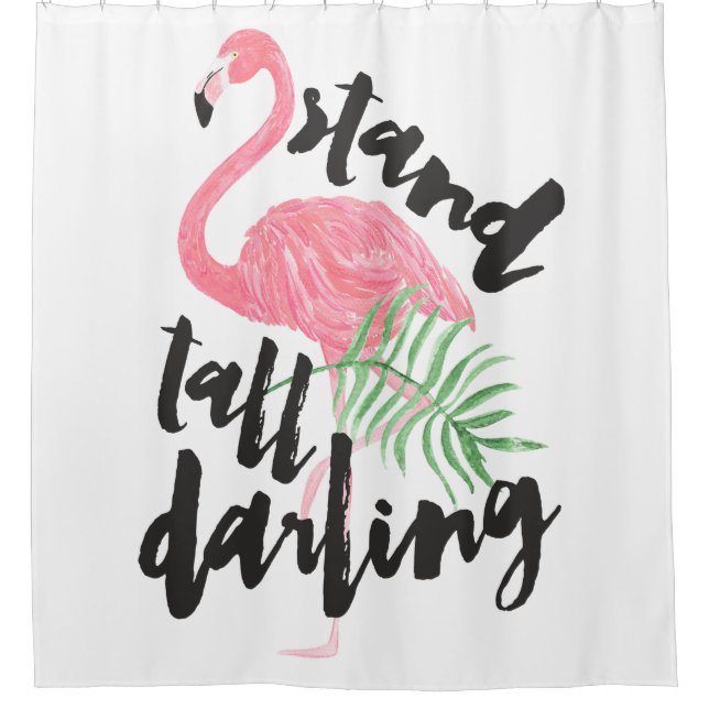 Black brush typography stand tall pink flamingo shower curtain (Front)