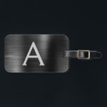 Black Brushed Metal Monogram Name and Initial Luggage Tag<br><div class="desc">Metallic Back and Silver Brushed Metal Foil Monogram Name and Initial Luggage Tag. This bag tag is perfect for Back to School,  Work,  or Travelling.</div>