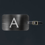 Black Brushed Metal Monogram Name and Initial Luggage Tag<br><div class="desc">Metallic Back and Silver Brushed Metal Foil Monogram Name and Initial Luggage Tag. This bag tag is perfect for Back to School,  Work,  or Travelling.</div>