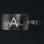 Black Brushed Metal Monogram Name and Initial Luggage Tag<br><div class="desc">Metallic Back and Silver Brushed Metal Foil Monogram Name and Initial Luggage Tag. This bag tag is perfect for Back to School,  Work,  or Travelling.</div>