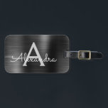 Black Brushed Metal Monogram Name and Initial Luggage Tag<br><div class="desc">Metallic Back and Silver Brushed Metal Foil Monogram Name and Initial Luggage Tag. This bag tag is perfect for Back to School,  Work,  or Travelling.</div>