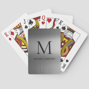 Black Brushed Metallic Personalised Monogram chic Playing Cards