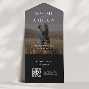 Black Brushed Overlay Wedding All In One Invitation