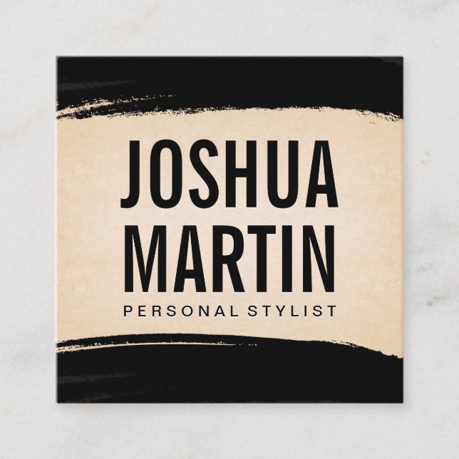 Black Brushed | Paper Texture Square Business Card (Front)