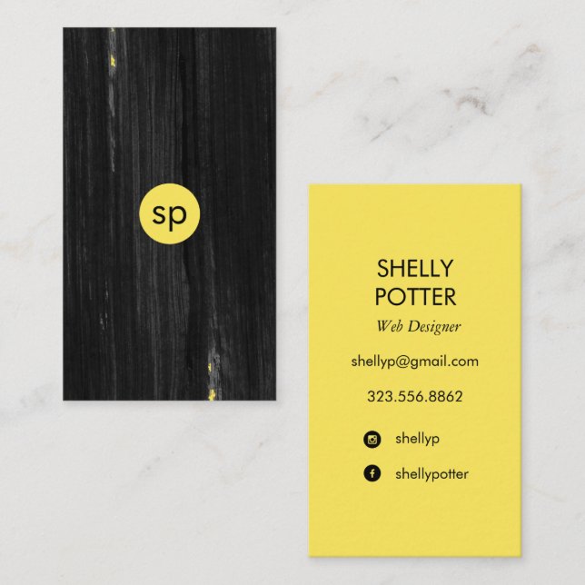 Black brushstroke golden yellow business card (Front/Back)