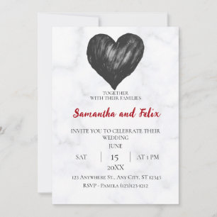 Black Brushstroke Heart Marble Wedding Invitation