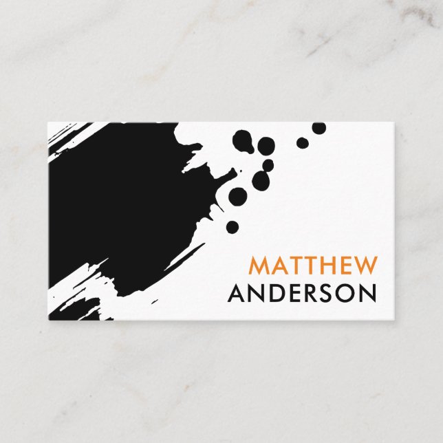 Black brushstroke paint splatter artist & painter business card (Front)