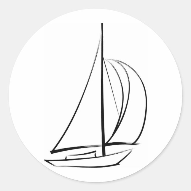 Black Brushstroke Sailboat Classic Round Sticker (Front)