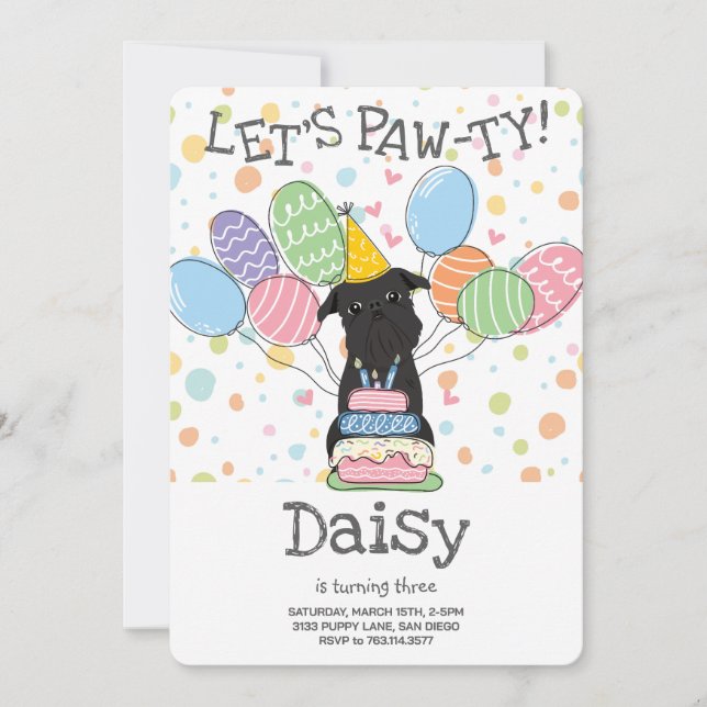 Black Brussels Griffon Birthday Party Invitation (Front)