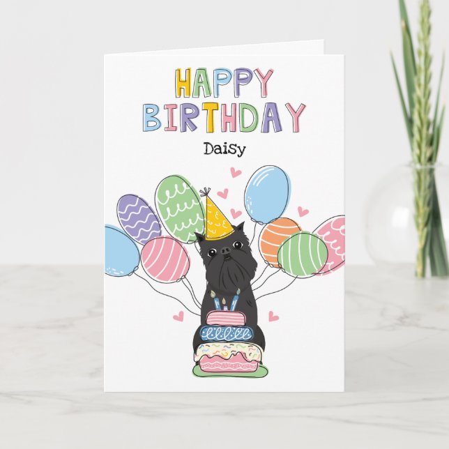 Black Brussels Griffon Cropped Ears Birthday Card (Front)