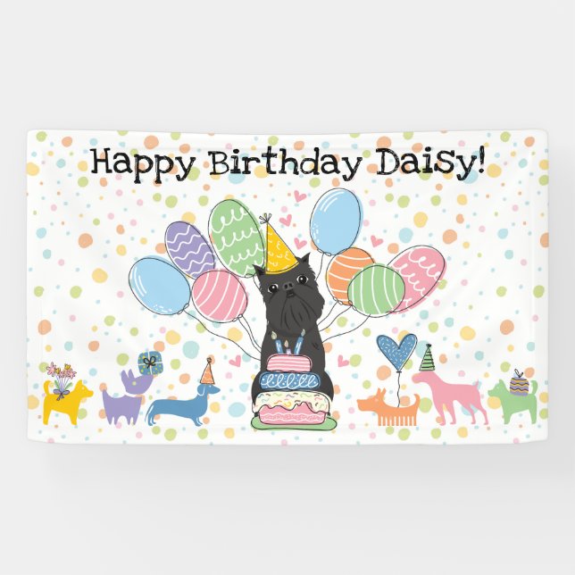 Black Brussels Griffon Cropped Ears Birthday Party Banner (Horizontal)