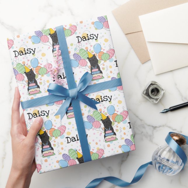 Black Brussels Griffon Cropped Ears Birthday Party Wrapping Paper (Gifting)