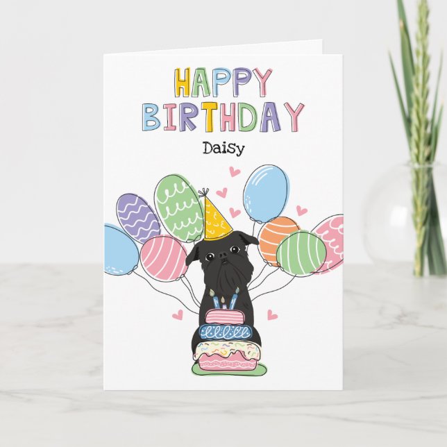 Black Brussels Griffon Dog Birthday Card (Front)