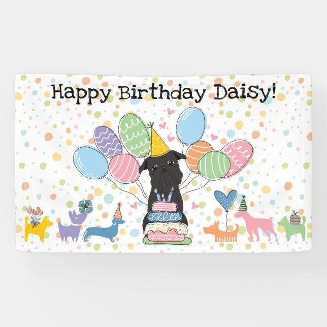 Black Brussels Griffon Dog Birthday Party Banner (Horizontal)