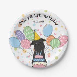 Black Brussels Griffon Dog Birthday Party Paper Plate