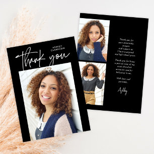 Black Budget Modern Calligraphy Photo Graduation Thank You Card