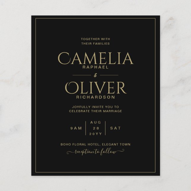 Black BUDGET Modern Elegant Classic Wedding Flyer (Front)