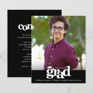 Black Budget Photo Graduation Bold Cap Invitation 