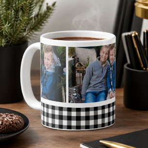 Black Buffalo Check Holiday Photo Collage Coffee Mug