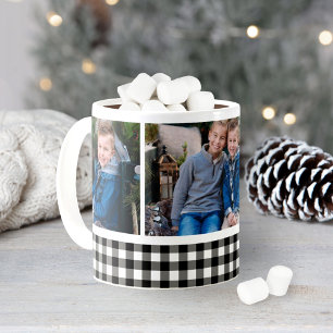 Black Buffalo Check Holiday Photo Collage Coffee Mug