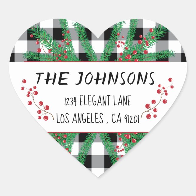 Black Buffalo Check Holiday Return Address Sticker (Front)