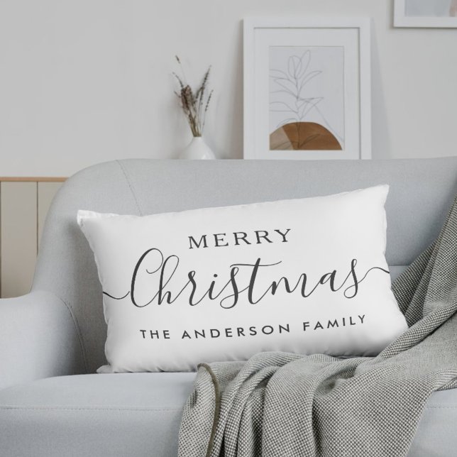 Black Buffalo Check Merry Christmas Family Name Lumbar Cushion (Creator Uploaded)