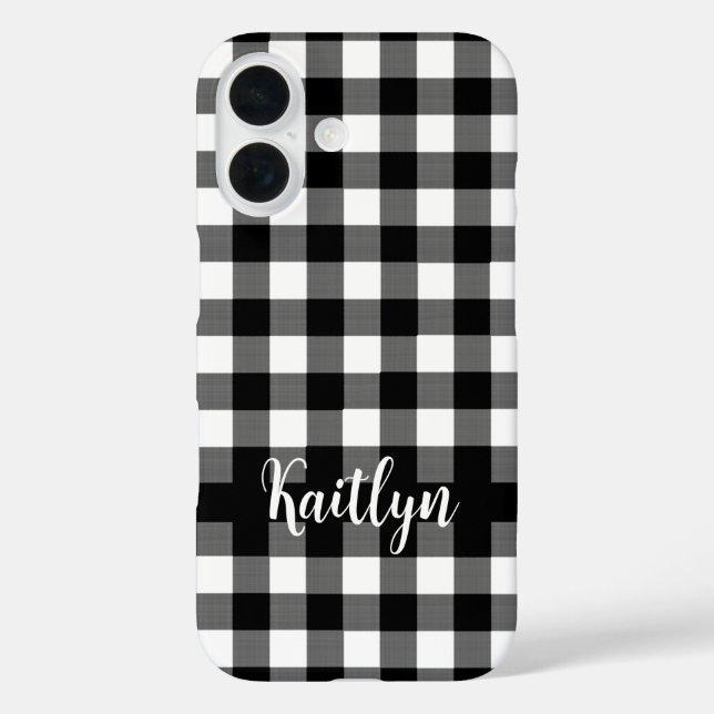 Black Buffalo Check Plaid Personalised Case-Mate iPhone Case (Back)