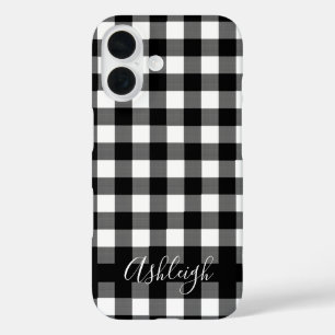 Black Buffalo Check Plaid Personalised Name iPhone 16 Case