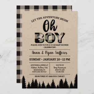 Black Buffalo Plaid Baby Shower Invitation Oh Boy