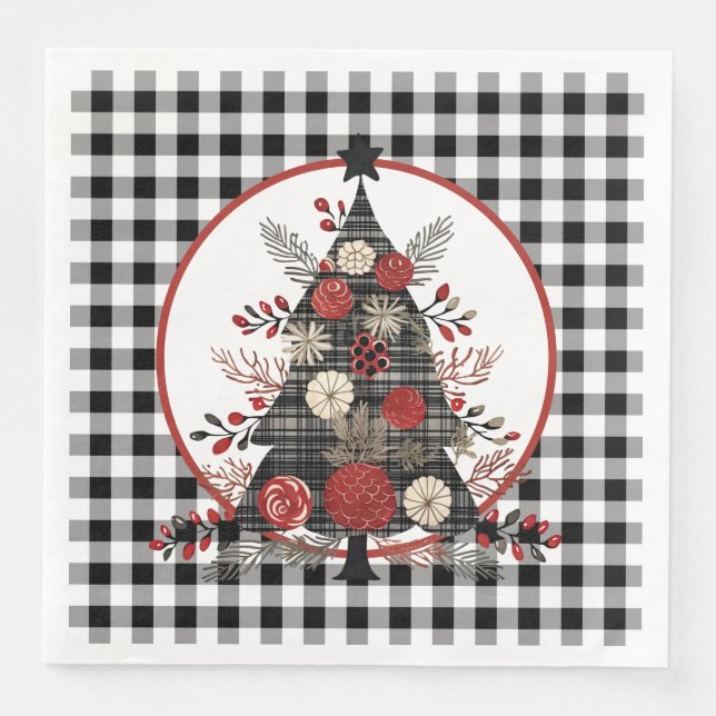Black Buffalo Plaid Christmas Napkin (Front)