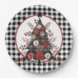 Black Buffalo Plaid Christmas Paper Plate