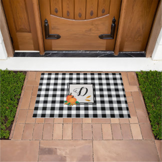 Black Buffalo Plaid Fall Monogram  Doormat