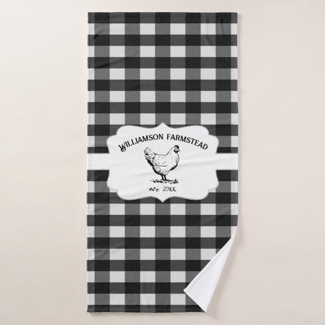 Black Buffalo Plaid Farm Chicken Bath Towel Set (Bath Towel)