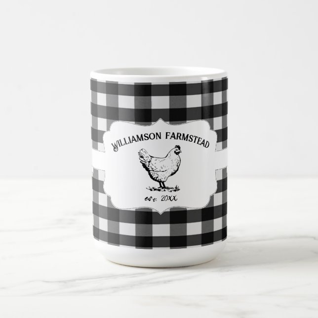 Black Buffalo Plaid Farm Chicken Coffee Mug (Center)