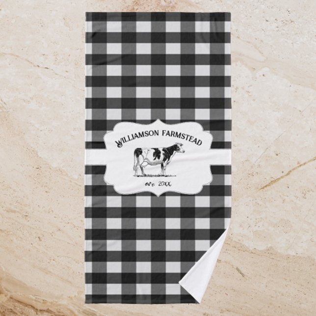 Black Buffalo Plaid Farm Cow Bath Towel Set (Black Buffalo Plaid Farm Cow Bath Towel Set)