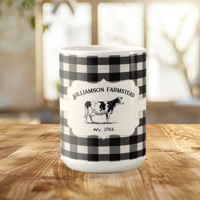 Black Buffalo Plaid Farm Cow Coffee Mug (Black Buffalo Plaid Farm Cow Coffee Mug)