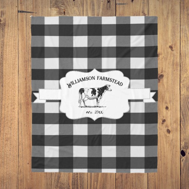 Black Buffalo Plaid Farm Cow Fleece Blanket (Black Buffalo Plaid Farm Cow Fleece Blanket)