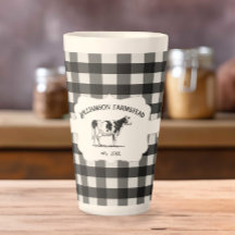 Black Buffalo Plaid Farm Cow Latte Mug