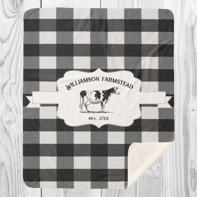 Black Buffalo Plaid Farm Cow Sherpa Blanket (Black Buffalo Plaid Farm Cow Sherpa Blanket)