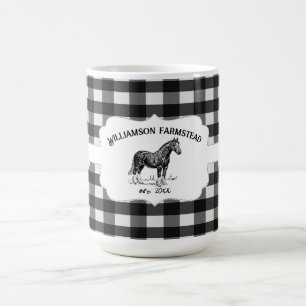 Black Buffalo Plaid Farm Horse Coffee Mug