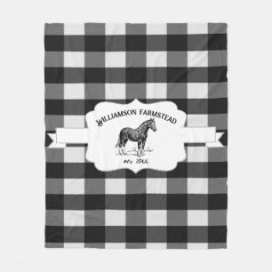 Black Buffalo Plaid Farm Horse Fleece Blanket