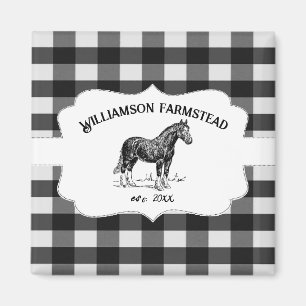 Black Buffalo Plaid Farm Horse Magnet