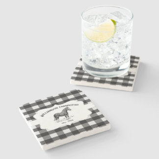 Black Buffalo Plaid Farm Horse Stone Coaster