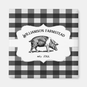 Black Buffalo Plaid Farm Pig Magnet