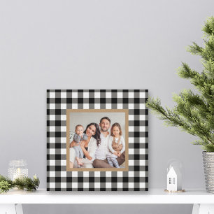 Black Buffalo Plaid Farmhouse Christmas Photo Canvas Print