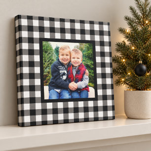 Black Buffalo Plaid Farmhouse Christmas Photo Canvas Print