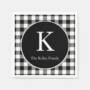 Black Buffalo Plaid Initial Monogram Napkin