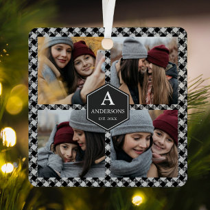 Black Buffalo Plaid Lumberjack Photo Collage Metal Tree Decoration